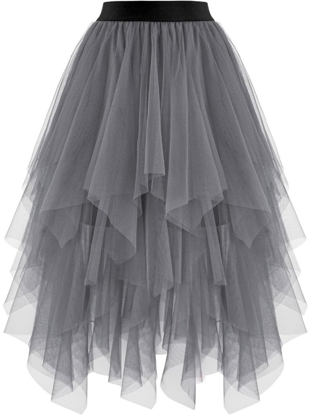 Women's Layered Tulle Midi Skirt High Low Puffy Fairy Tutu Skirt-Dark Gray
